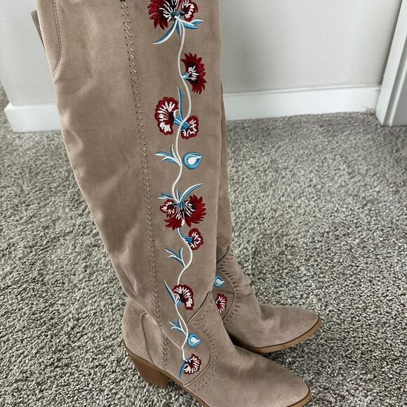 Carlos by Carlos Santana Suede Knee-High Boots Women’s 7.5 Brown Floral - Picture 4 of 8